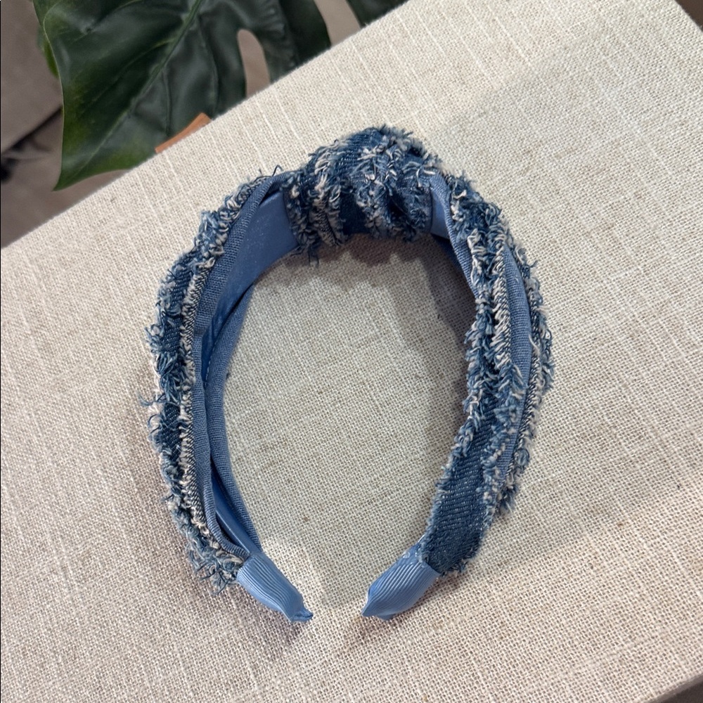 Spring hair looks frayed Denim Blue Textured Headband handmade‎